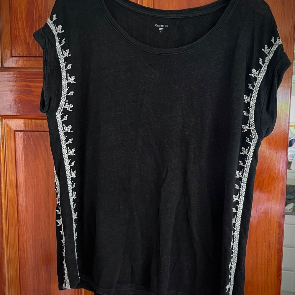 Garnet Hill Organic-Linen Embroidered Tee